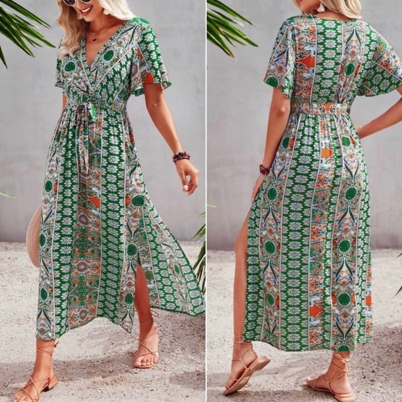 Boho floral print butterfly sleeve maxi dress - Picture 2 of 8